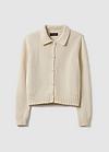 Cardigan Beige In Puro Cotone Regular Fit Con Collo Polo
