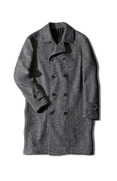 Double-breasted grey Shetland wool coat